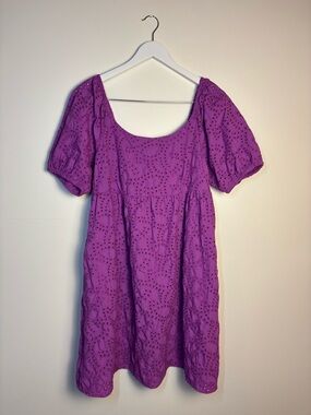 Time and Tru Purple Eyelet Puff-Sleeve Midi Dress, Size L